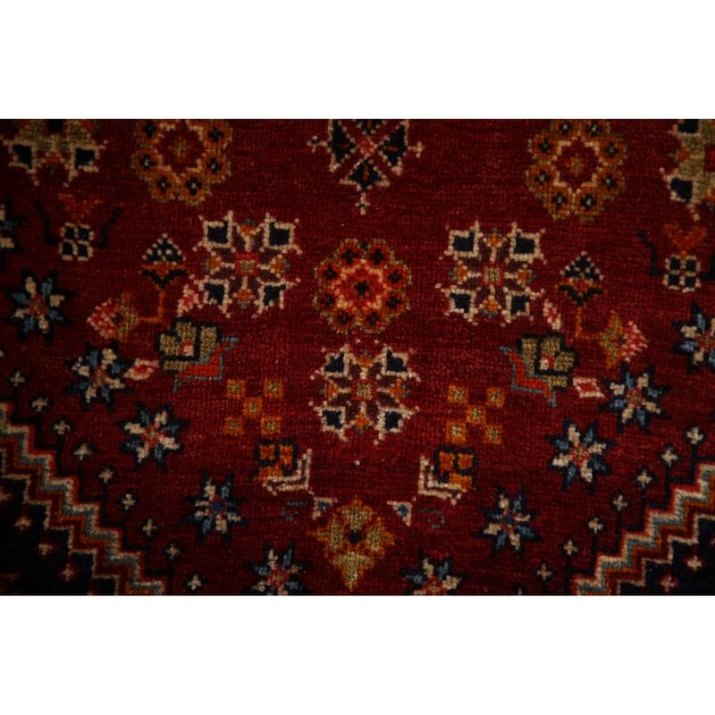 Shiraz Persian Vintage Area Rug Handmade Geometric Red Wool Carpet - 3'2"x 4'10"