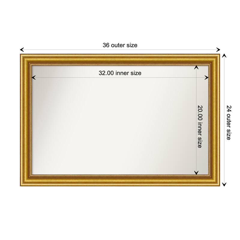 Townhouse Gold Framed Non-Beveled Custom Wall Mirror, Bathroom Vanity Mirror - Outer Size: 35.75 x 23.75