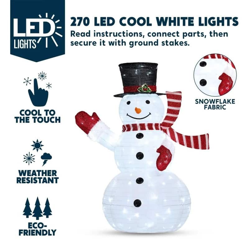 Joyfy 3Pcs 3D Christmas Collapsible Snowman Light with 270 White LED Lights