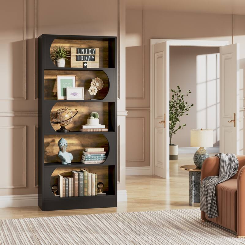 5-Tier Bookcase, Modern Large Black Bookshelf Etagere Book Shelf