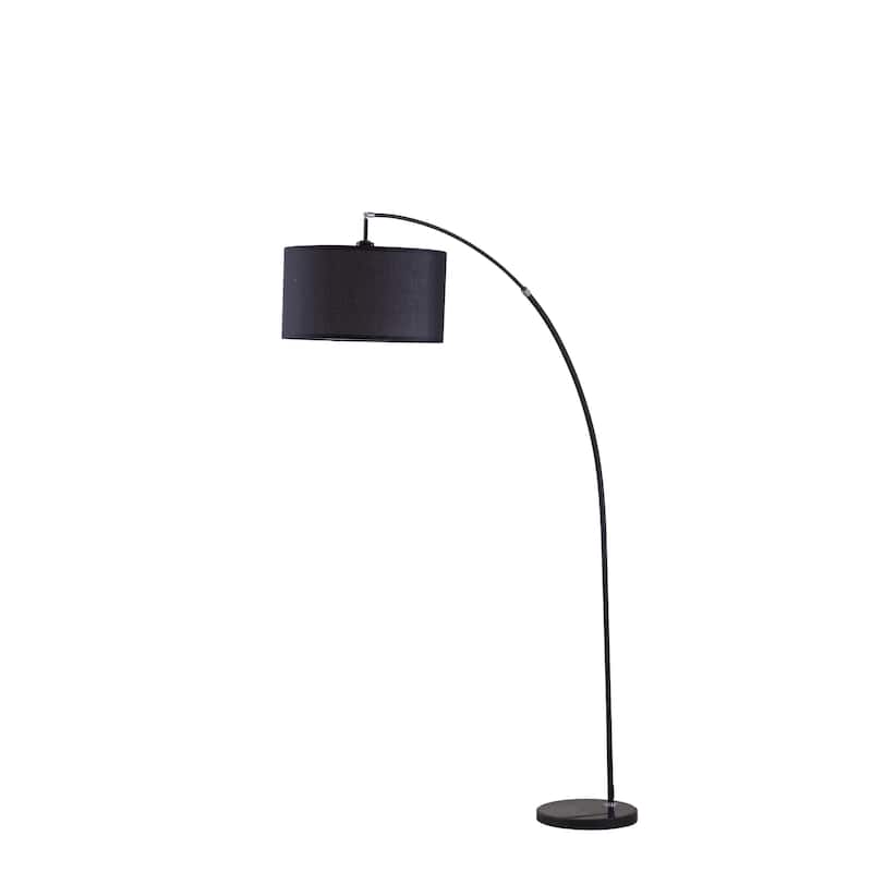 HomeRoots 86" Black Metal Arc Floor Lamp With Black Fabric Drum Shade - 16