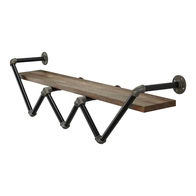 DH BASIC Industrial Reclaimed Oak 50-Inch Metal 1-Tier Wall Shelf by Denhour