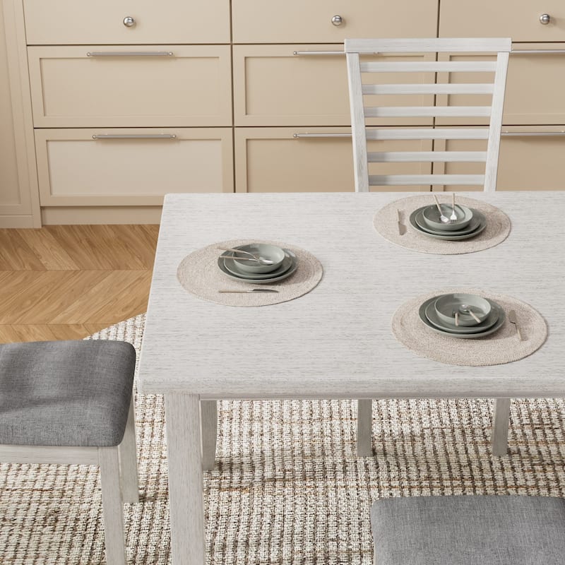 VECELO Solid Wood Dining Set Matte Gray Rubberwood Dining Set with 4 High-Back Chairs Modern Farmhouse 5-Piece Set