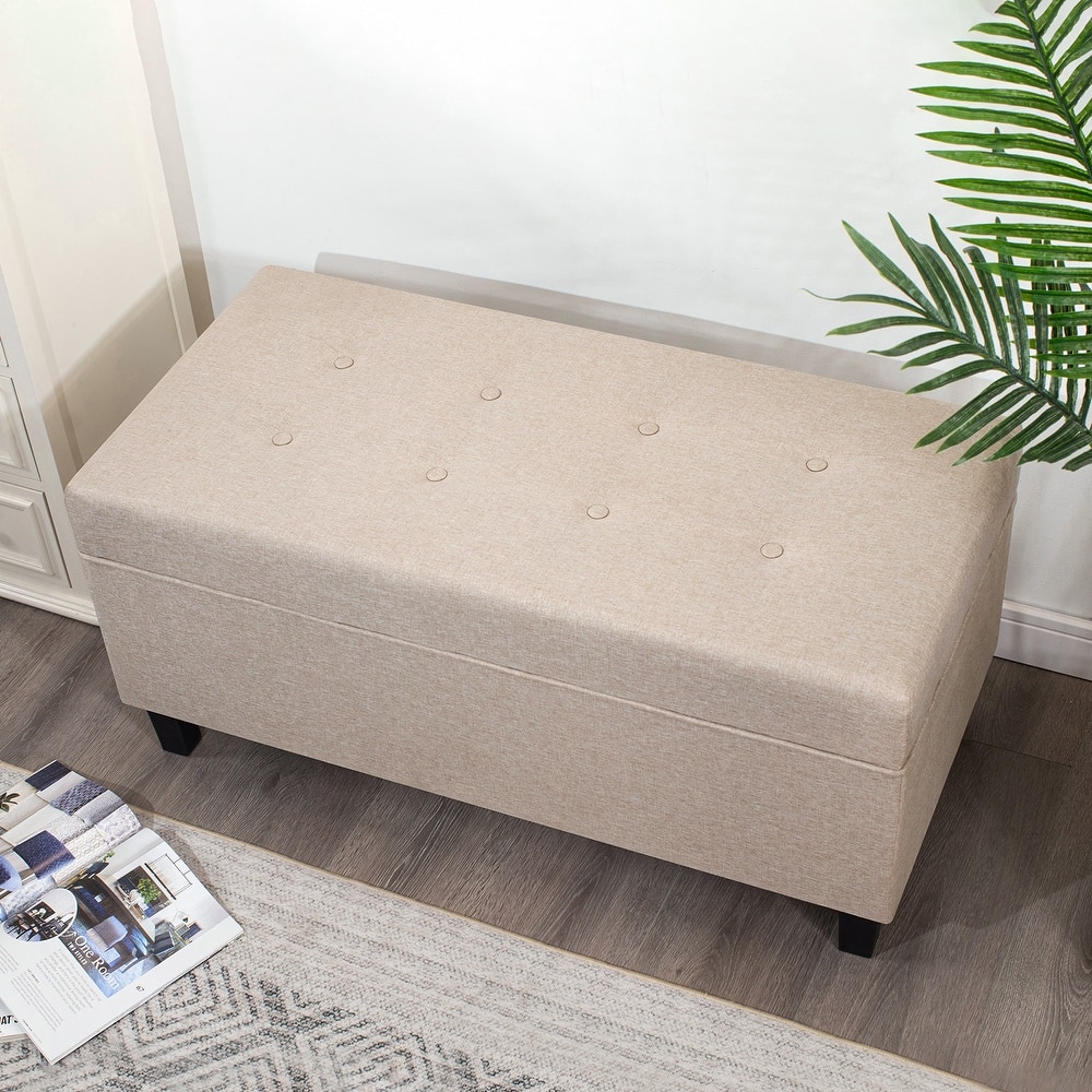 Adeco 40" Faux Leather Storage Ottoman Bench with Tufted Button - 40"X18.8"X16.5"