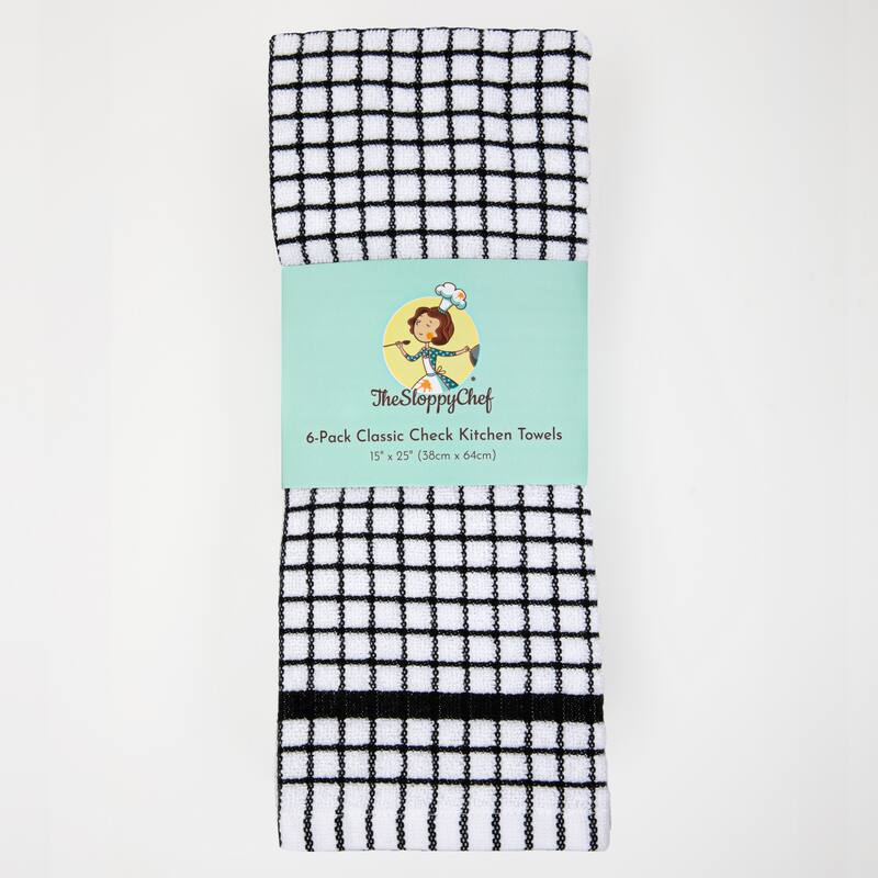 The Sloppy Chef Classic Checkered 6-Piece Kitchen Towels - 15x25