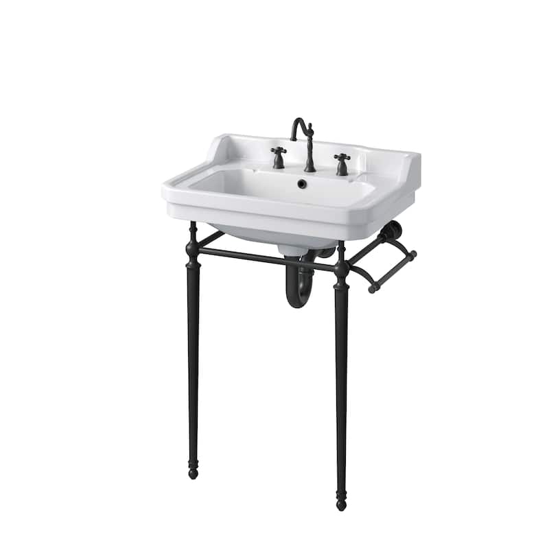 Wellington 24" Single Console Sink with Metal Finish Stand - Black