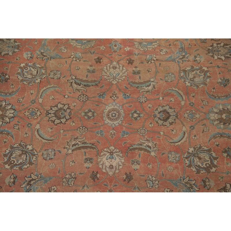 Hand Knotted Oriental 100% Wool Carpet Traditional All-Over Oranges & Rust Tabriz Area Rug - 13' 10'' X 10' 7''