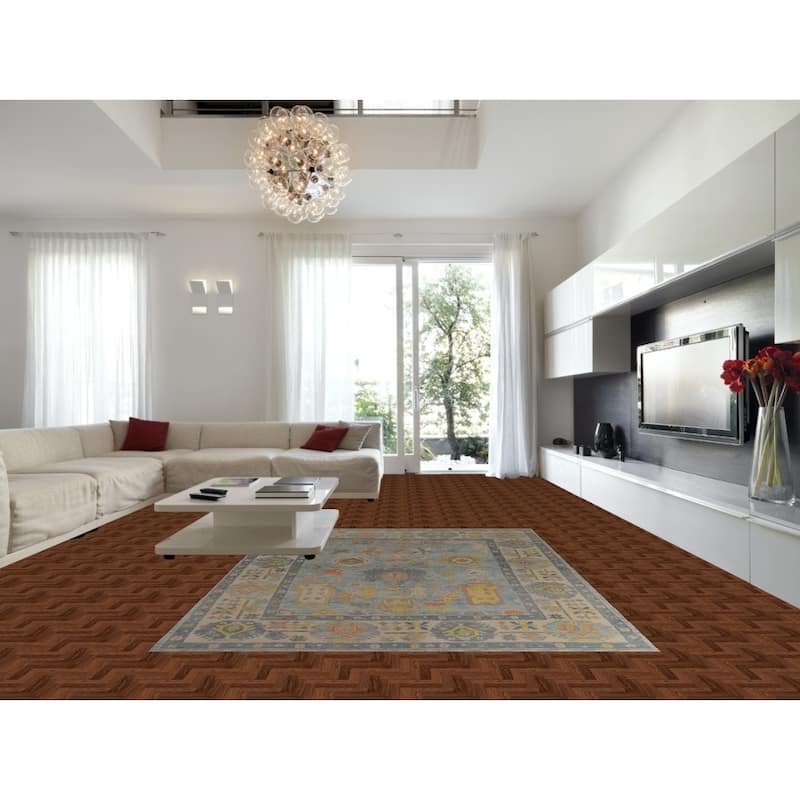 Hand Knotted Oriental 100% Wool Carpet Transitional All-Over Navy Blue & Blues Oushak Area Rug - 11' 4'' X 8' 1''