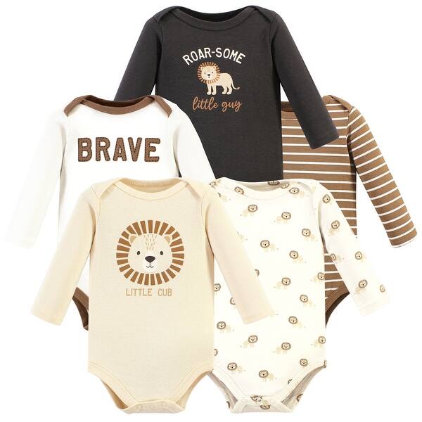 slide 1 of 1, Hudson Baby Infant Boy Cotton Long-Sleeve Bodysuits, Brave Lion 5 Pack 12-18 Months - Brave Lion 5 Pack