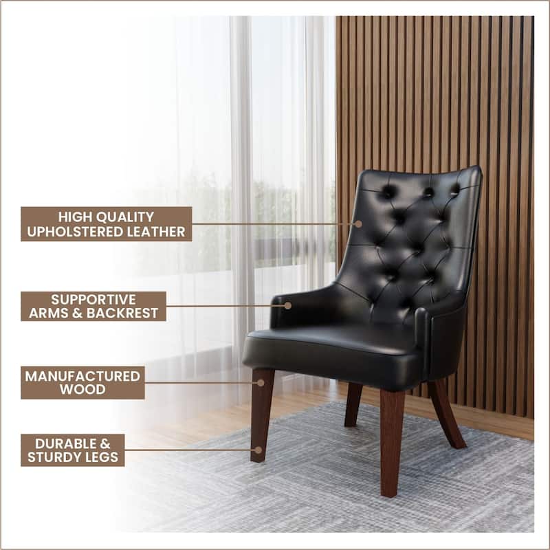 Dining Chair in Leather/Velvet Diamond-Tufted with Rubberwood Legs Set of 2
