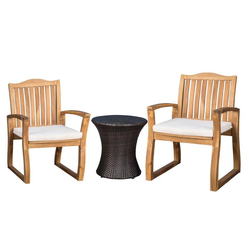 Christopher Knight Home - Avalon Outdoor 3-piece Acacia Wood Chat Set with Hourglass Wicker Table