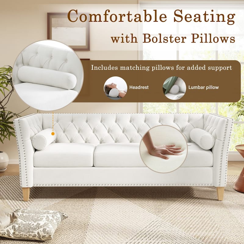 79.5" 3-Seater Sofa with Flared Arms and Nailhead Trim