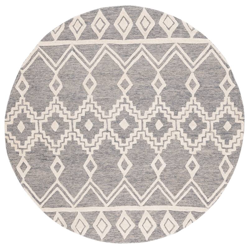 SAFAVIEH Handmade Abstract Zelina Modern Wool Rug - 6' Round - Grey/Ivory