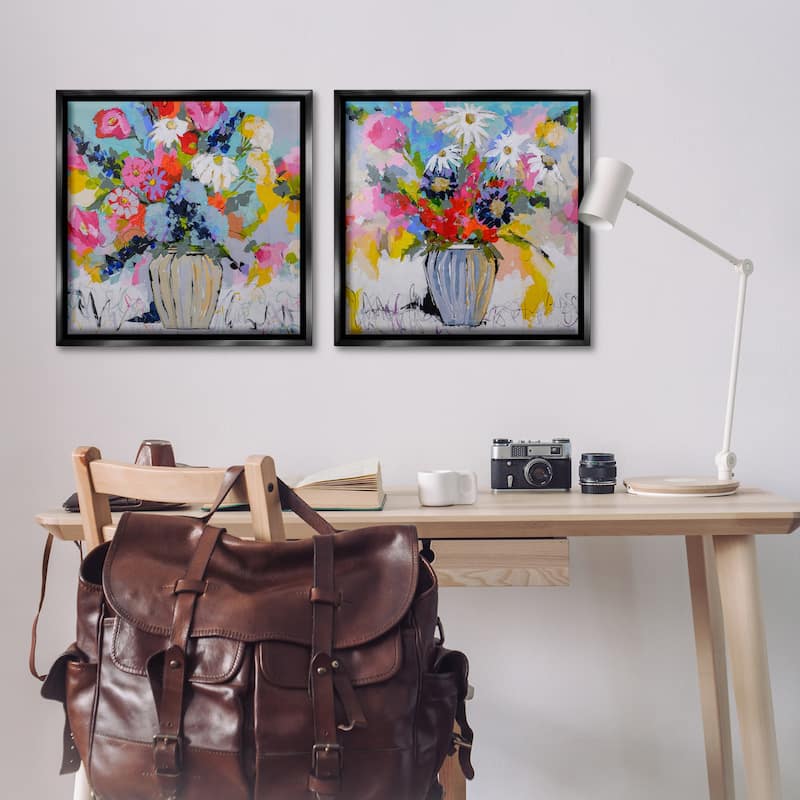 Stupell Vibrant Flower Vase Collection Framed Floater Canvas Wall Art Design By Joan Curtis (Set of 2)