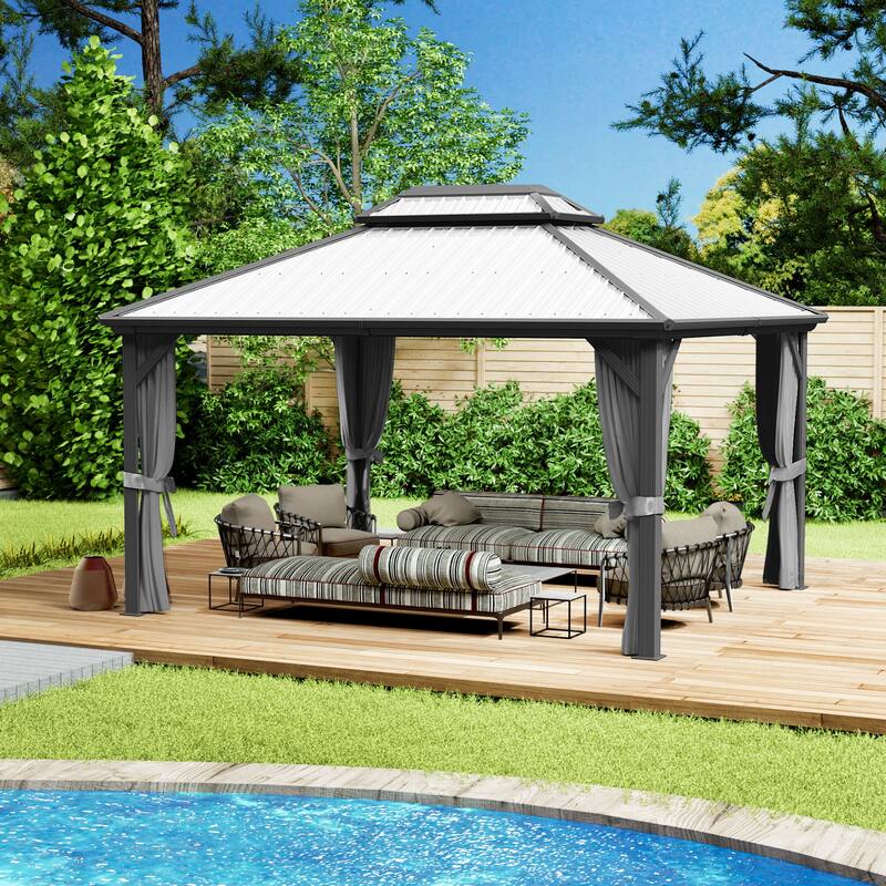 Kozyard Caesar Hardtop Gazebo with Steel Roof, Netting and Curtain