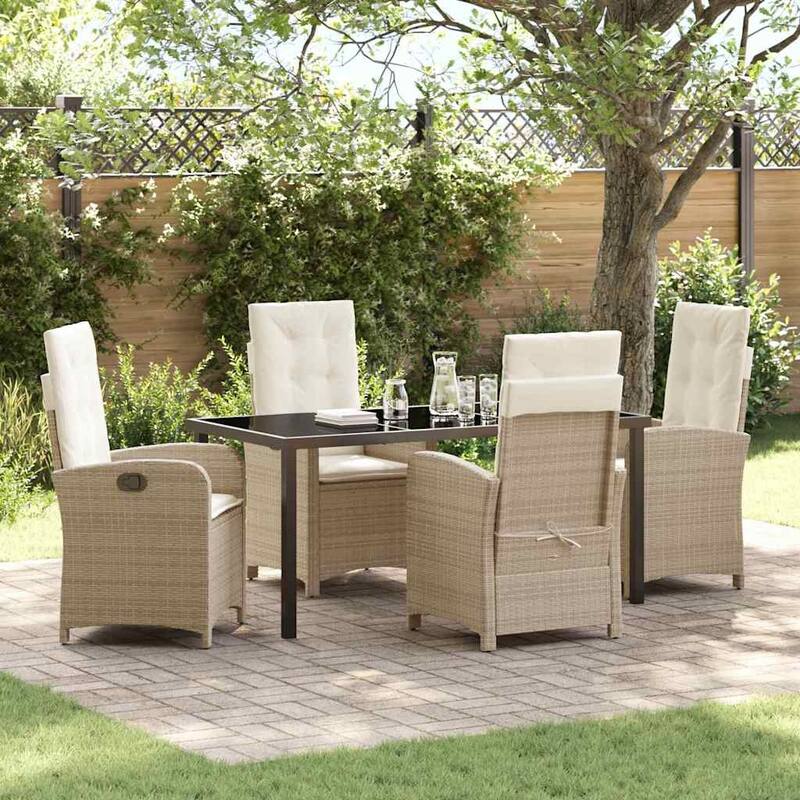 vidaXL Garden Dining Set with Cushion Poly Rattan - Beige and cream white-22.44x23.03x43.31 inches