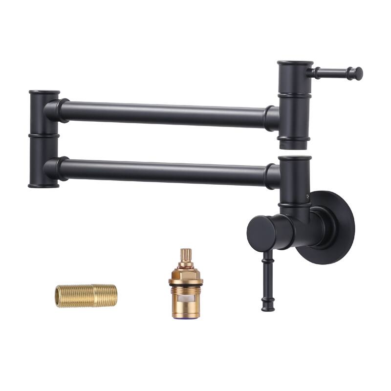 WOWOW 23.5-inch Wall Mount Pot Filler with Double Handle - Matte Black