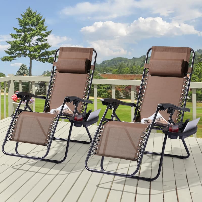 BONOSUKI Outdoor Foldable Recliner Lounge Chair Zero Gravity Chair - Brown