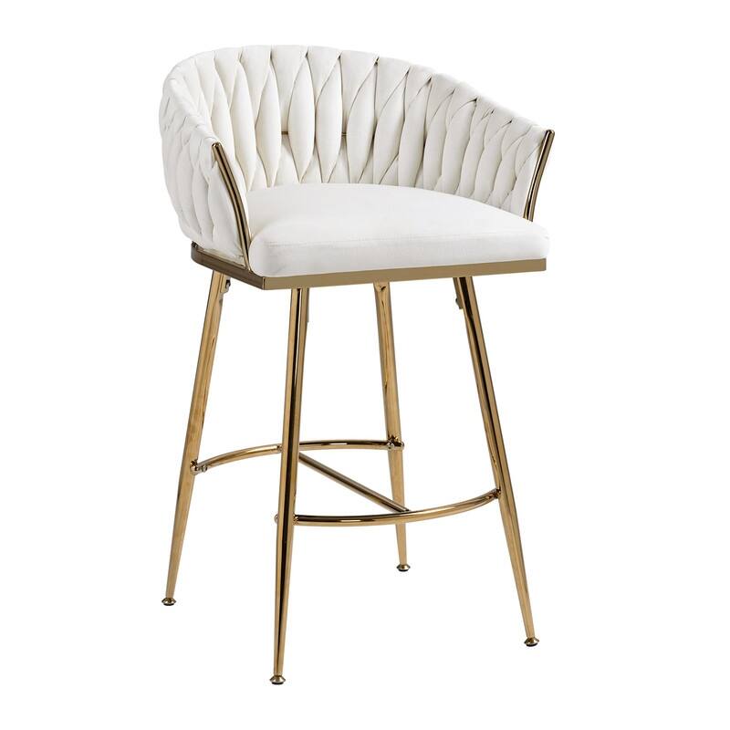 26"H Seat Height Velvet Bar Stools with Golden Chromed Base and Footrest,2PCS