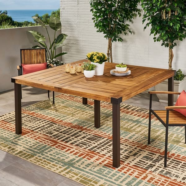 LANKERSHIM 64 Inch Square Acacia Wood Dining Table Modern Industrial ...