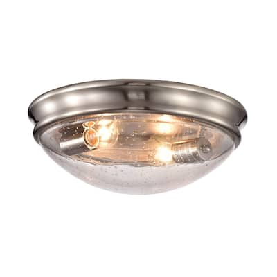 Brushed Nickel 13 in. 2-Light Modern Flush Mount with Seeded Glass Shade - Brushed Nickel