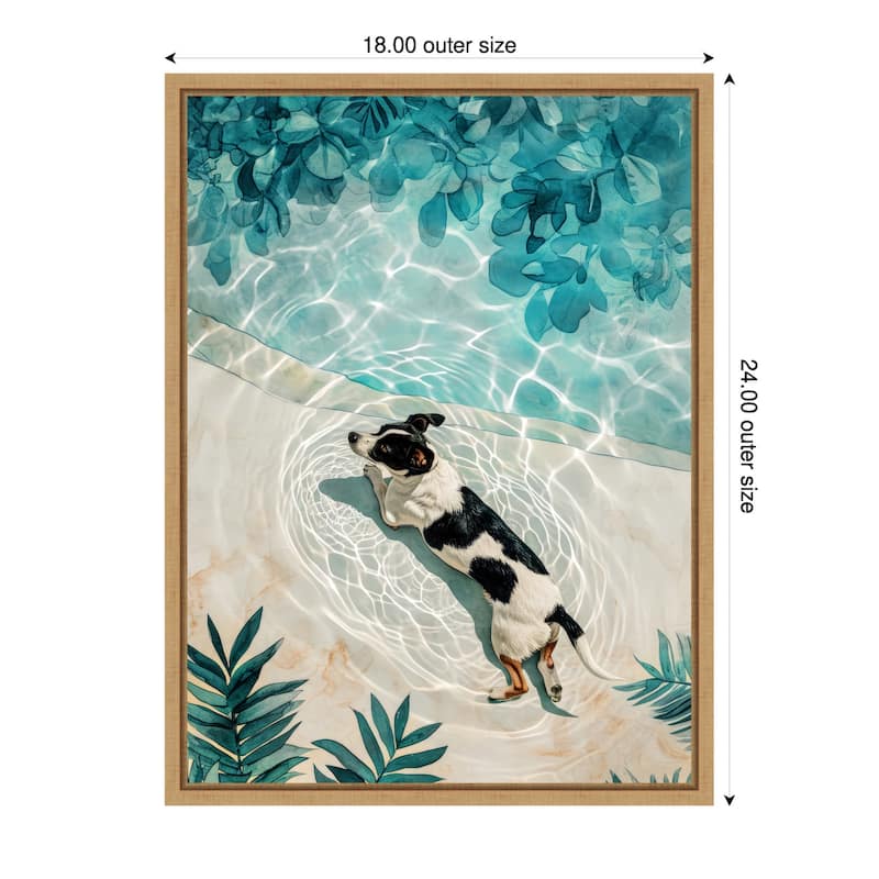 Dogs Life Swimming by Justyna Jaszke Framed Canvas Wall Art - 18 x 24 in