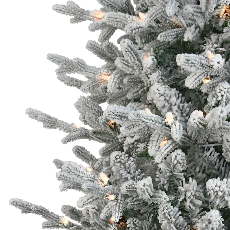 Puleo International 7.5 ft. Pre-Lit Flocked Boulderwood Artificial Spruce Tree