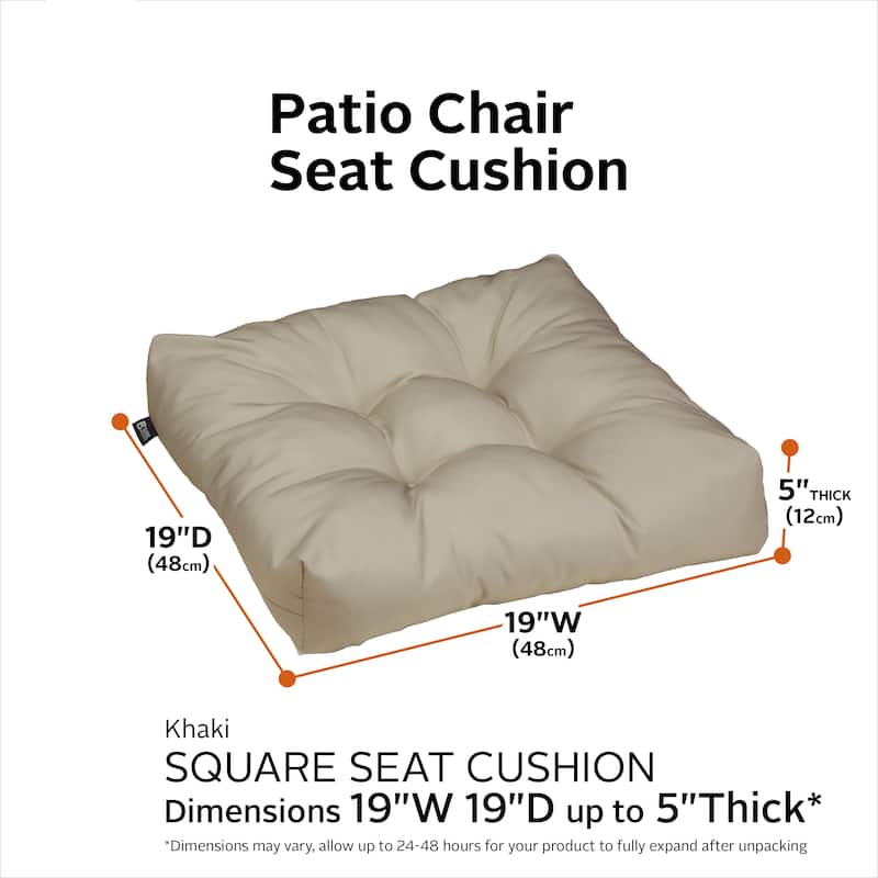 Classic Accessories Water-Resistant 19 x 19 x 5 Inch Square Patio Seat Cushion, 2-Pack