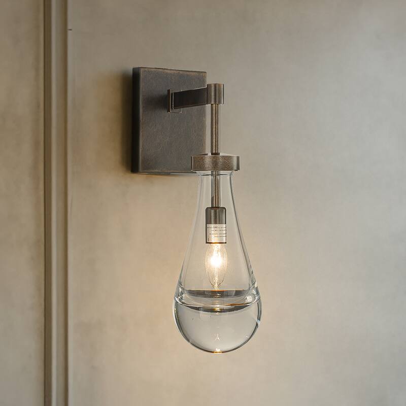 1-Light W5" Farmhouse Raindrop Glass Bronze / Brush Black Nickel Wall Light Rustic Teardrop Bathrooom Vanity Ligh - W5'' - Bronze