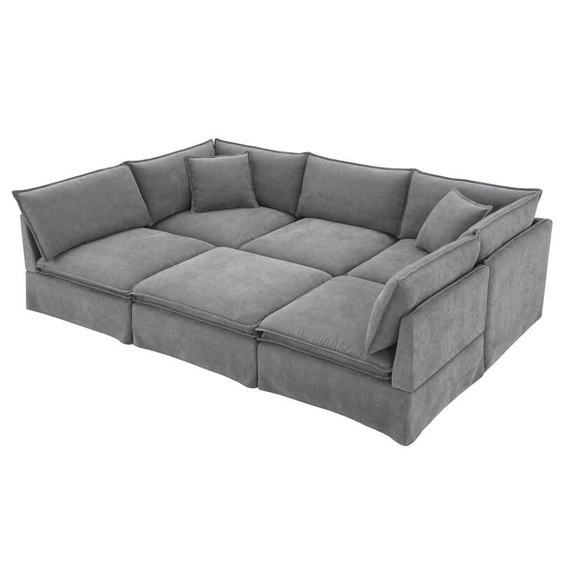 125.5'' Modular Sectional Sofa with Movable Ottoman 6-seat L Shape Oversized Chenille Sofa with 2 Pillows