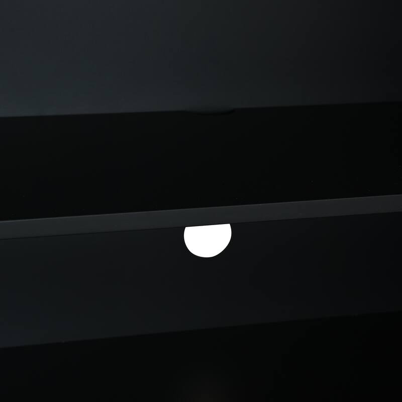 Anmytek Black Bohemian Rattan Sideboard Solid Wood Buffet Cabinet with Adjustable Shelves Push to Open for Living Dining Room