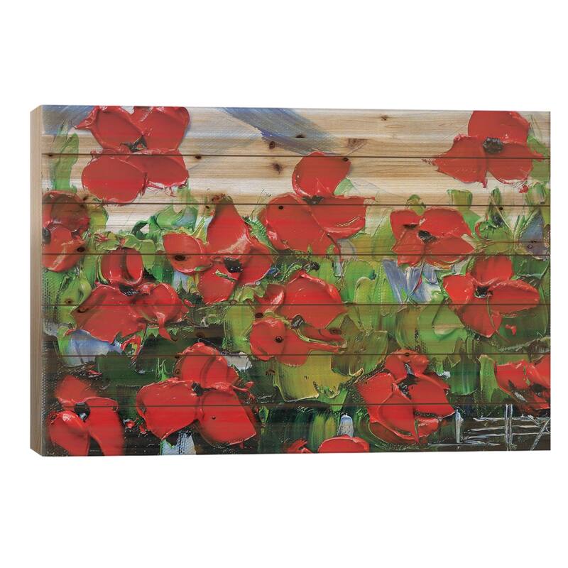Red Poppies II Print On Wood by Lisa Elley - Multi-Color - 18x26x1.5