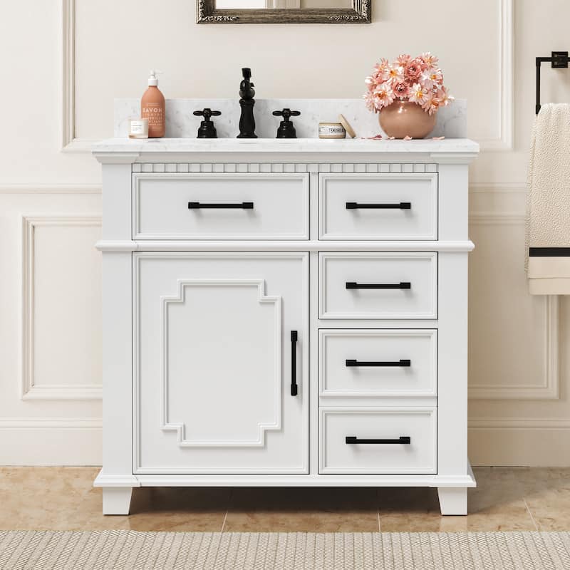 36 Inch Bathroom Vanity with Sink, Soft-Close Sliding Drawers & Cabinet, Bathroom Vanity Cabinet Set in White - 36" x 22"x 35" - White