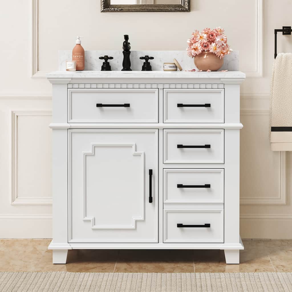 36 Inch Bathroom Vanity with Sink, Soft-Close Sliding Drawers & Cabinet, Bathroom Vanity Cabinet Set in White