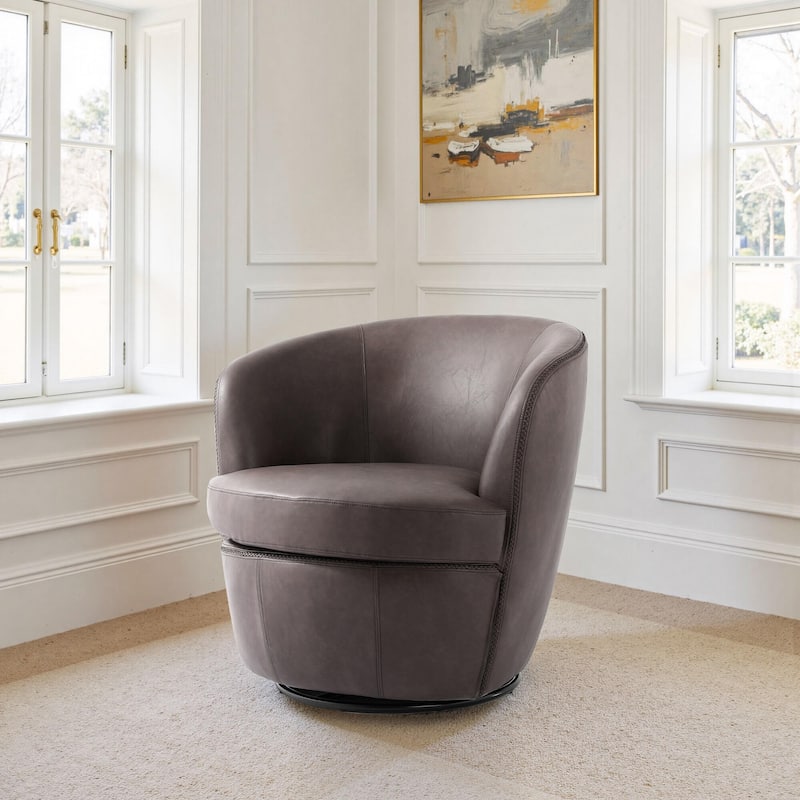 Modern Swivel Leather Accent Chair Upholstered Barrel Chair