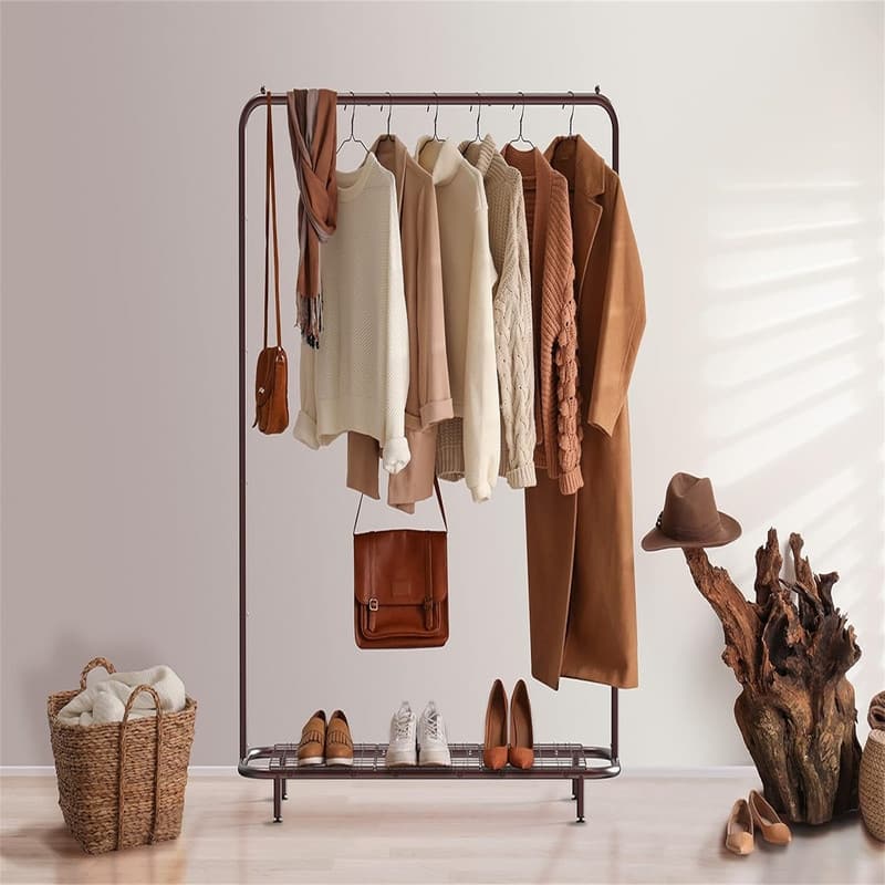 Clothing Rack with Industrial Pipe and Bottom Shelves - 17"D x 42.75"W x 64"H