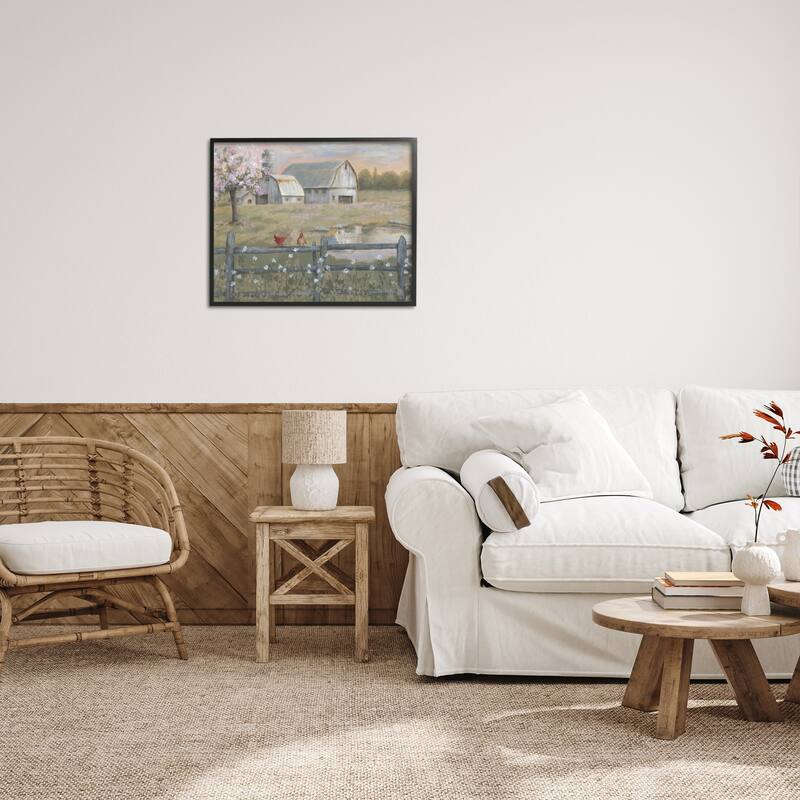 Stupell Blossoming Trees Birds Perched Country Farm Fence Framed Wall Art, Design by Pam Britton - Multi