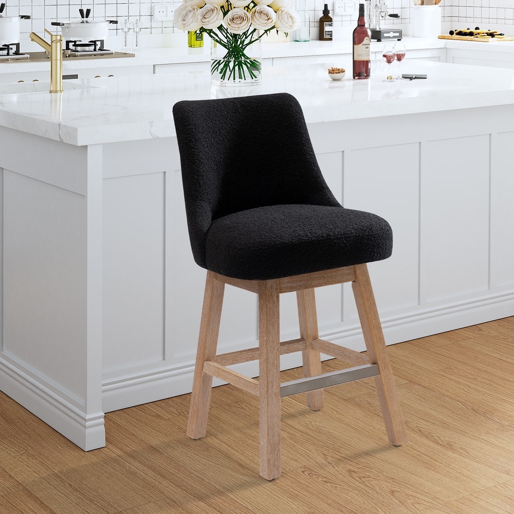 Boucle Polyester Upholstered Swivel Counter Stool - Foot Glides
