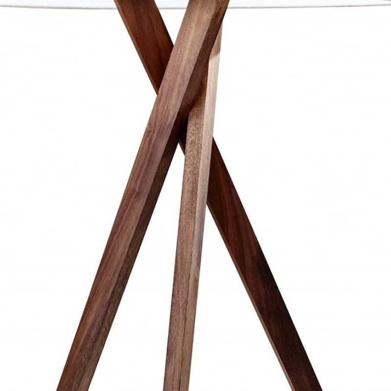 Brown Wood Linen Shade Tripod Table Lamp with Drum Shade and Rotary Socket Switch - 15” x 15” x 29.5” (D x W x H)