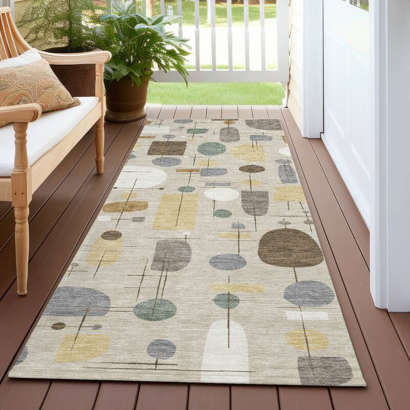 Machine Washable Indoor/ Outdoor Contemporary Fun Chantille Rug - Beige - 2'3" x 7'6"