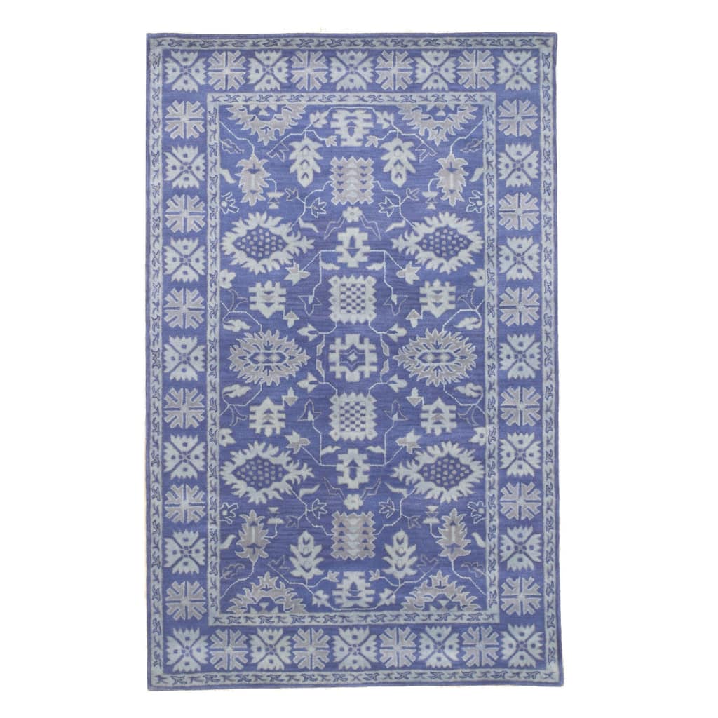 Blue Hand-Tufted Wool Traditional Overdyed Rug 4' x 6' - Monochrome Fresh Modern Look Easy Fit Decor - N/A