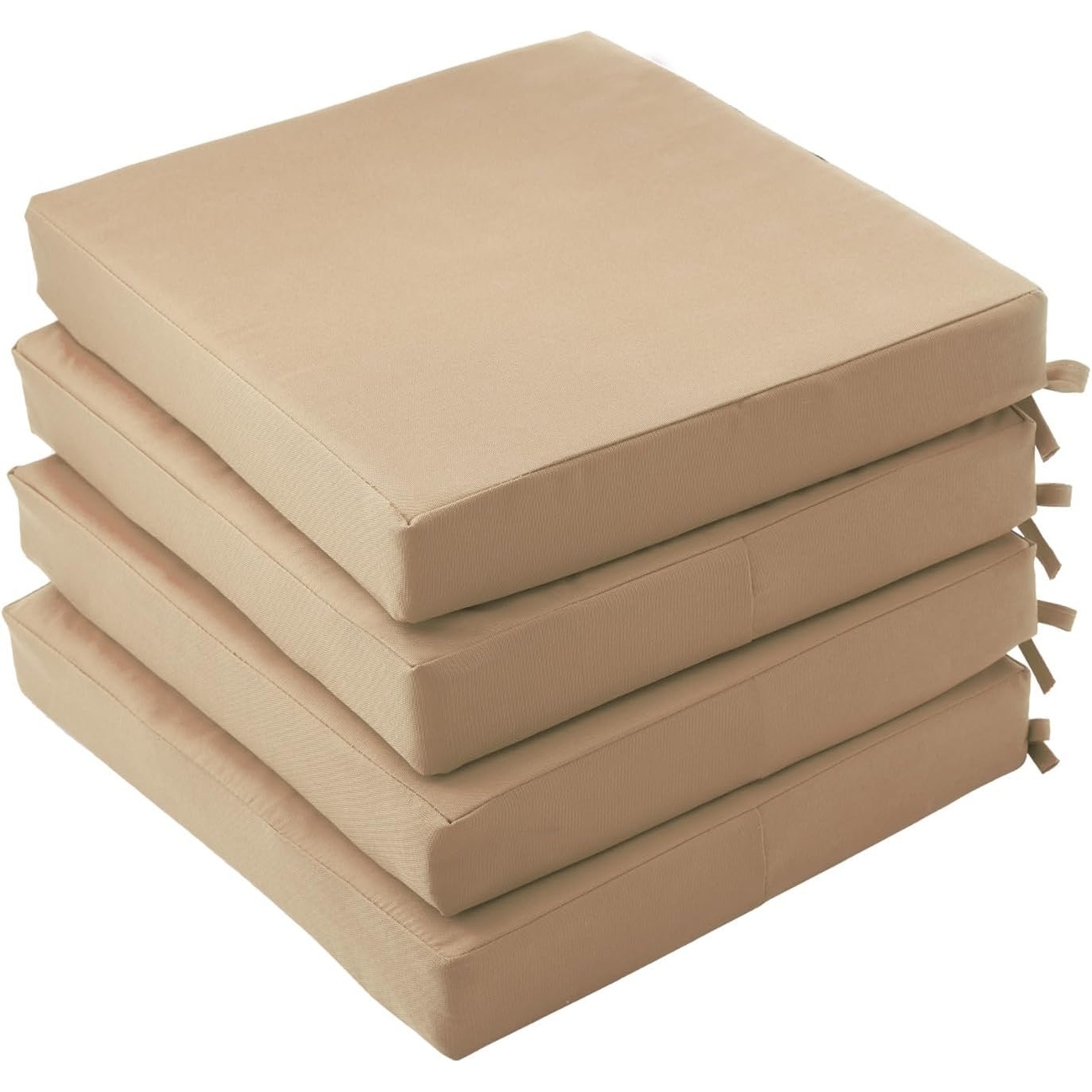 Set of 4 Water Resistant Outdoor Chair Cushions with Non-Slip Ties, 18.5x16x3 Inches, Beige