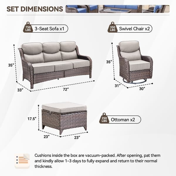 dimension image slide 58 of 68, Outdoor Patio Sofa Swivel Chair with 6-Inch Thick Cushions Set