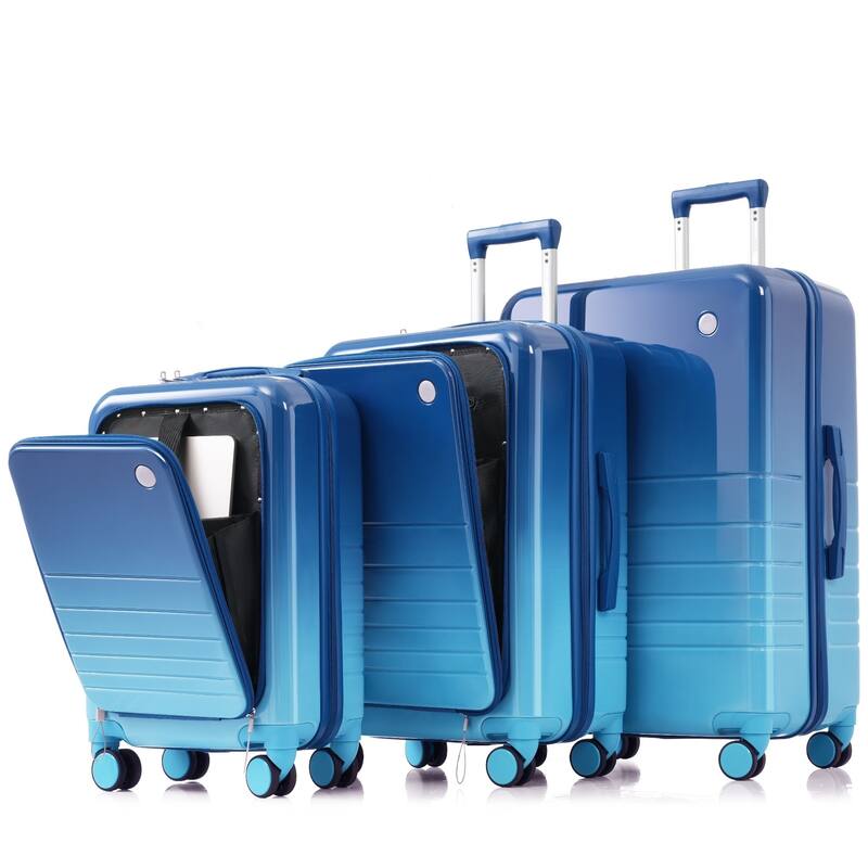 3 Piece High Quality ABS+PC Hard Carry on Suitcase with USB Port and Cup Holder & Spinner Wheels, for Men Women Travel