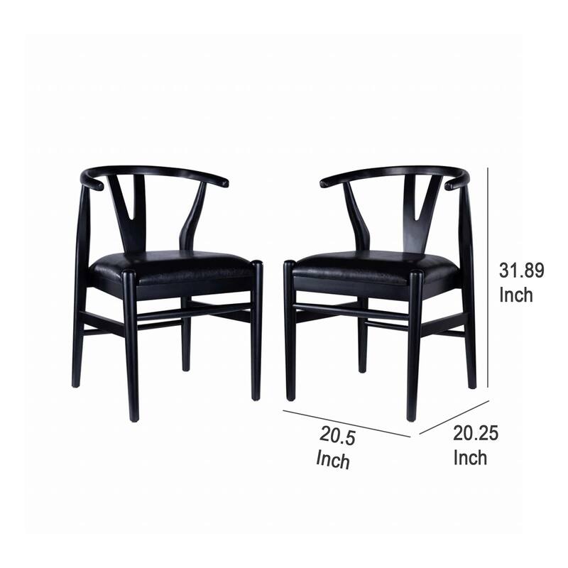 Cera Dining Chair Set of 2, Rich Faux Leather Seat, Black Rubberwood