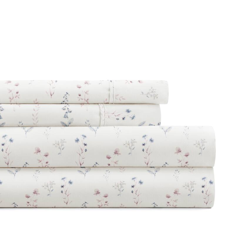 Delicate Blossoms Patterned Ultra-Soft Bed Sheet Sets - Painted Meadow Ivory - California King