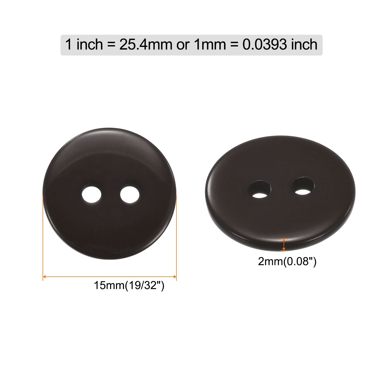 Sewing Button 2 Holes Resin Round Craft Replacement Buttons for Clothing DIY Crafts - 15mm