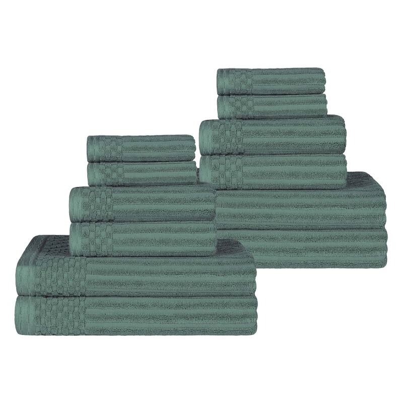 Superior Cotton 12-Piece Solid and Checkered Border Towel Set