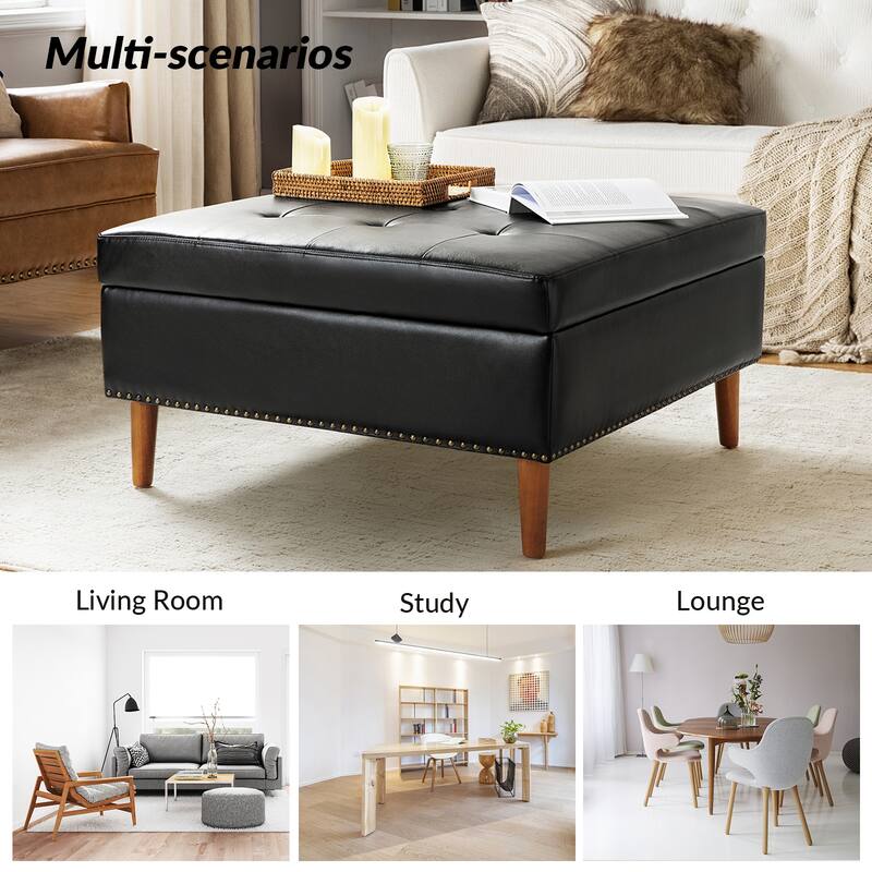 Constantine Modern Square Button-Tufted Storage Footrest Ottoman With Button-Tufted Design By HULALA HOME