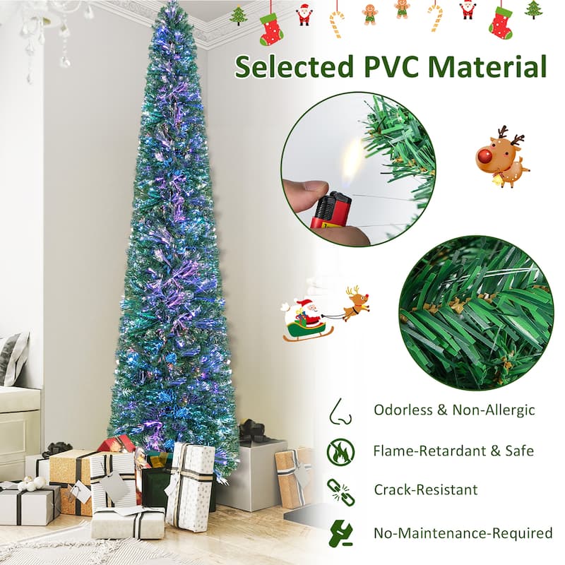 Gymax 8 FT Fiber Optic Artificial Christmas Tree Slim Pencil Xmas Tree